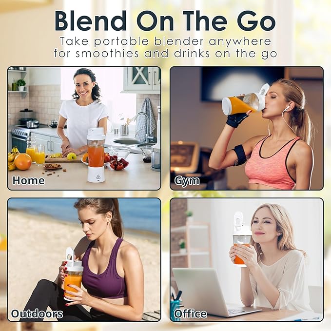 Personal Blender Wireless 24oz Cordless Mini 360 Watt Portable Blender-for Smoothies Freshly Squeezed Juices 6000mAh Self Cleaning and BPA Free Portable Juicer with 6 Sharp Blade Pearl White
