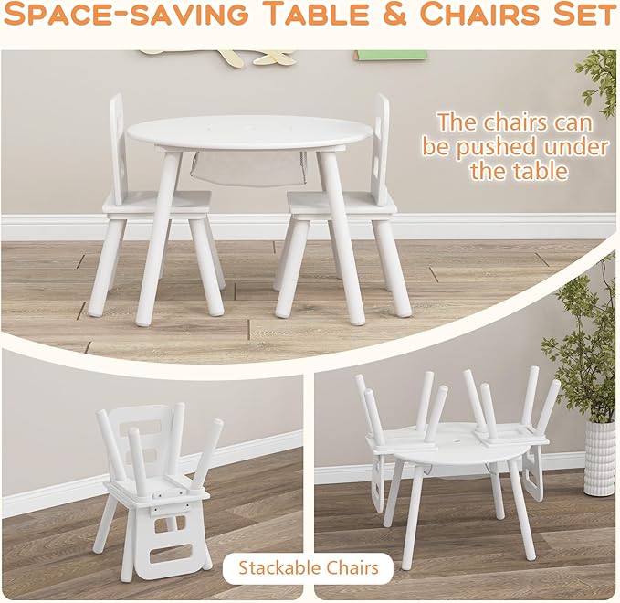 Costzon Kids Table and Chair Set, Wood Activity Table w/Center Mesh Storage, Children Furniture Gift for Boys & Girls, Ideal for Arts, Crafts, Snack Time, Homework, Toddler Table and Chairs, White