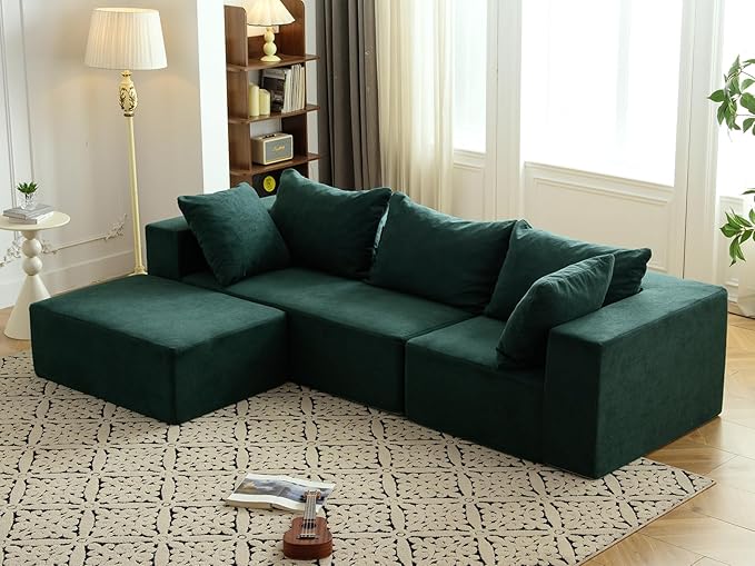 Vamcheer Modular Sectional Sofa - Modern L Shaped Boneless Couch with Deep Seat, Upholstered Sectional Couches for Living Room, Bedroom, Office, No Assembly Required, Green