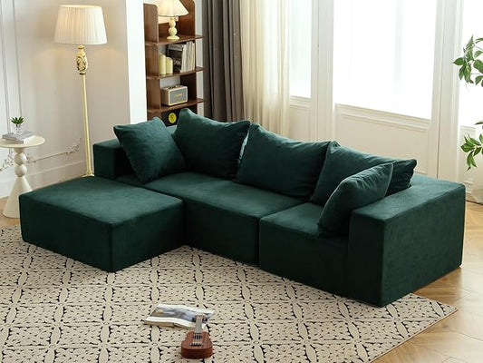 Vamcheer Modular Sectional Sofa - Modern L Shaped Boneless Couch with Deep Seat, Upholstered Sectional Couches for Living Room, Bedroom, Office, No Assembly Required, Green