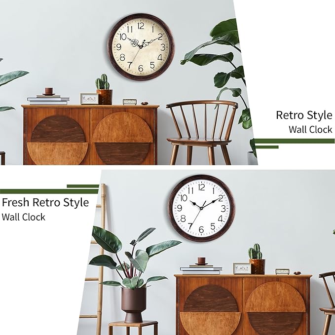 Wall Clock 14 Inch Vintage Wall Clocks Battery Operated Quartz Silent Non-Ticking Large Retro Rustic Style Decorative for Living Room, Home Office, Bedroom, Dining Room (Bronze)