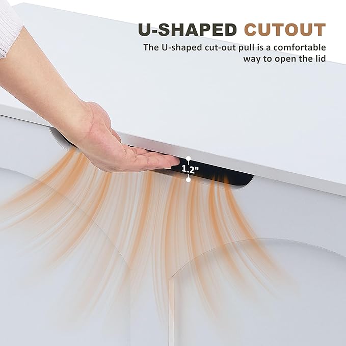 Storage Chest, 31.5" Wooden Storage Trunk Bench, Entryway Bench, Storage Box, Toy Chest with Lift Top, U-Shaped Opening, Easy Assembly, 31.5" x 15.7" x 18.3" Toy Box Chest Organizer Bench, Ivory White