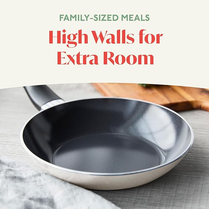 Deco 8” Nonstick Frying Pan Skillet, Made in Italy, Diamond Ceramic PFAS-Free, Dishwasher & Metal Utensil Safe, Durable Gloss Enamel Finish, Stay-Cool Handle, High Walls-Extra Room, Taupe