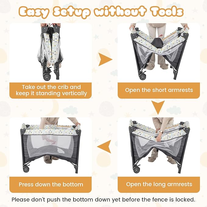 BABY JOY 3 in 1 Pack and Play, Portable Baby Playard with Bassinet, Changing Table, Lockable Wheels, Glowing Music Box, Travel Baby Crib Bassinet Bed from Newborn to Toddler