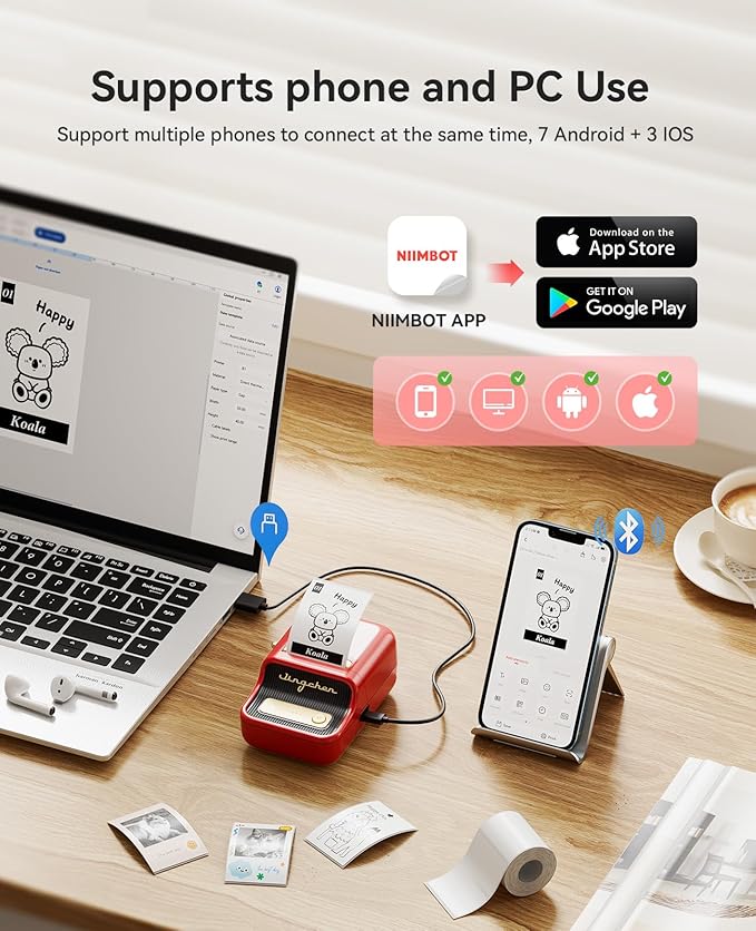 NIIMBOT B21 Pro Label Maker, 300DPI HD Label Printer, Ideal for Notes,Photos, Study Graphics, Memo Maker,50x30mm Label,230Pcs(Red)