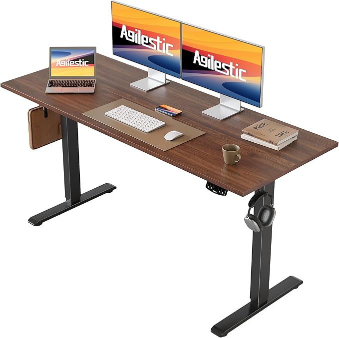 Agilestic Electric Standing Desk, 55 x 24 Inches Height Adjustable Desk, Sit Stand up for Work Office Home, Ergonomic Rising Computer Table with Memory Preset, Dark Walnut