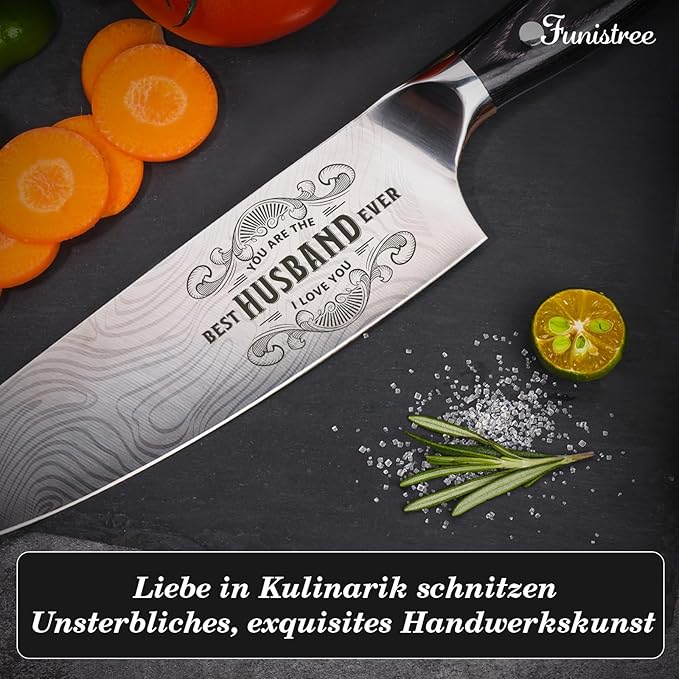 Gifts for Men Him Husband, 8 inch Professional German 1.4116 Chef Knife, Engraved Best Husband Ever Knife Gift, Anniversary Birthday Gift for Men, Christmas Fathers Days Husband Gifts