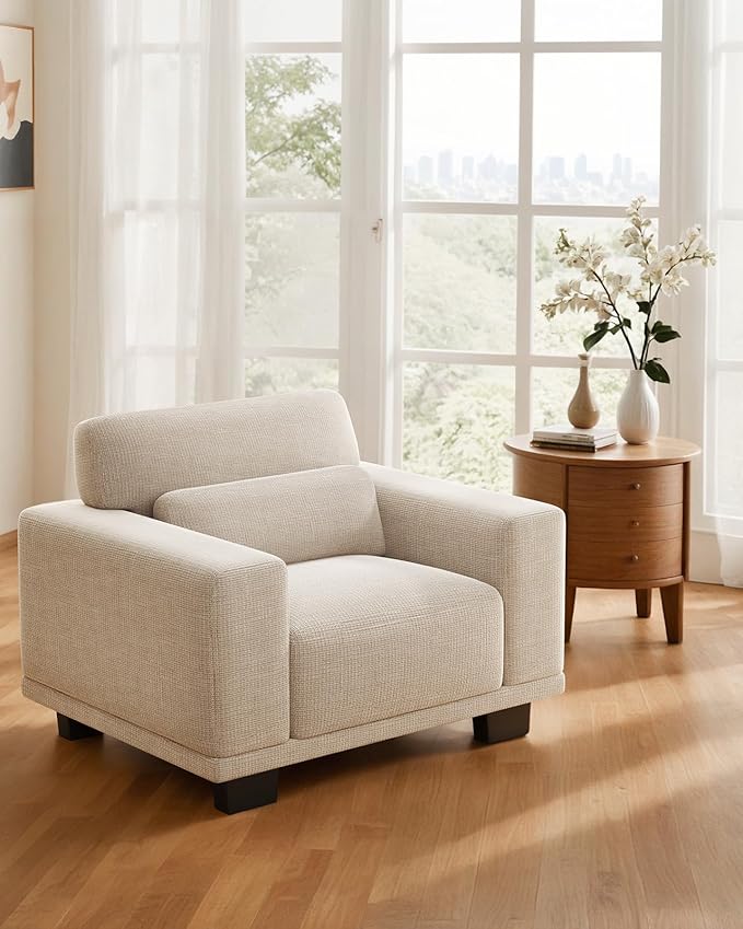 Pipishell Modern Accent Chair, Oversized Armchair with Thick Cushion & Wide Seat Armrests, Reading Chairs Comfy Arm Chair, Removable Sofa Cushion and Cover,Easy to Install, White