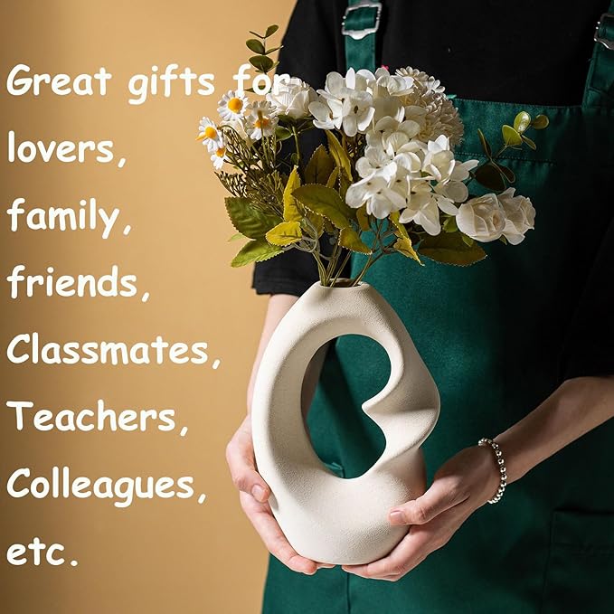 Modern White vase Set of 2,Pampas Grass Ceramic vases for Wedding Party,Aesthetic Flower Vase for Home Decor,Kitchen Tables,Living Room,Bedroom,Console,Wooden Shelf,Office,Coffee Decoration(2 Pcs)