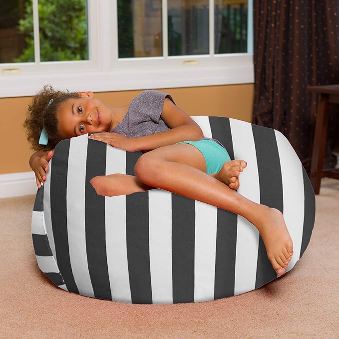 Posh Creations Bean Bag Chair for Kids, Teens, and Adults Includes Removable and Machine Washable Cover, Canvas Stripes Gray and White, 38in - Large
