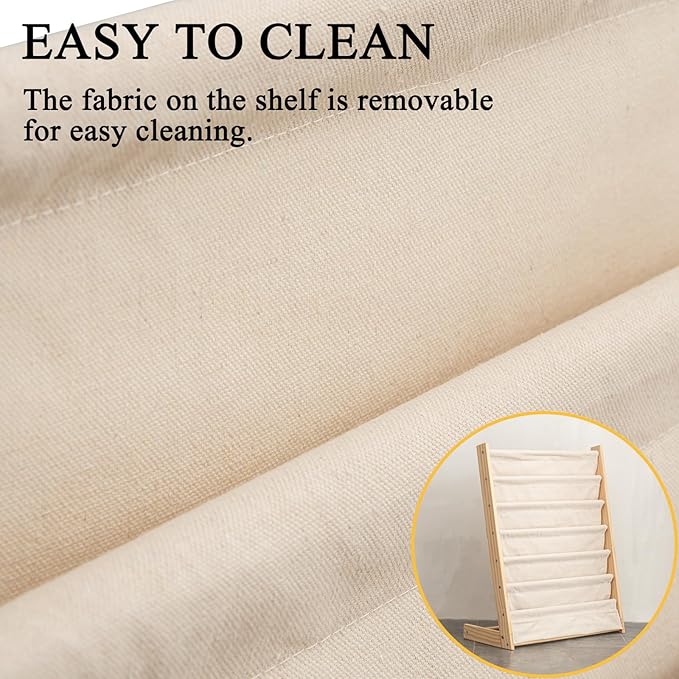 7 Tier Wooden Kids Bookshelf Book Holder Natural Wood Book Rack Storage Bookshelf for Kids Room Study Room Play Room Toy Storage Organizer (W: 29.52")