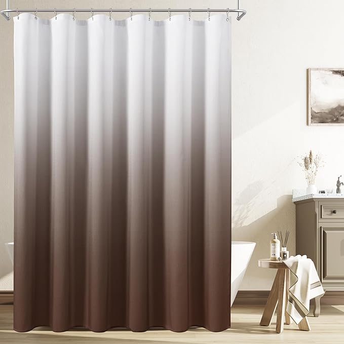 Caramel Brown Shower Curtains for Bathroom, Ombre Cloth Fabric Shower Curtain Set with 12 Hooks Caramel Brown Decor 72 x 72