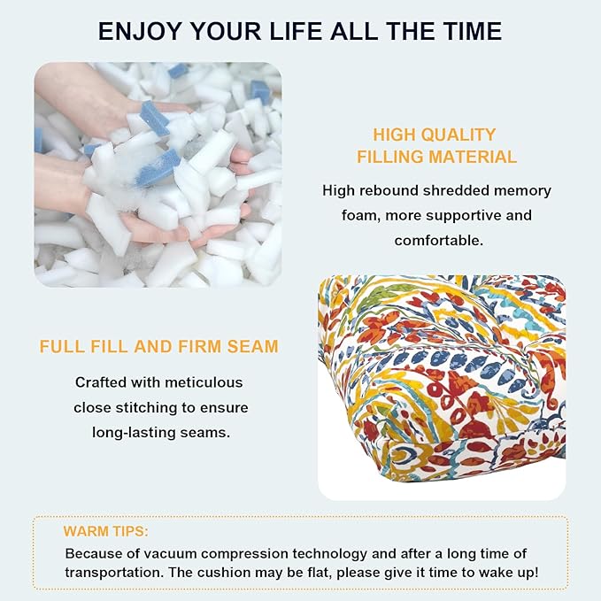 Set of 2 Outdoor High Back Chair Cushions 44"x 22",Water Repellent Rocking Seat Cushions Replacement, Seat/Back Chair Cushions for Patio,Porch,Balcony and Indoor - Paisley Multi