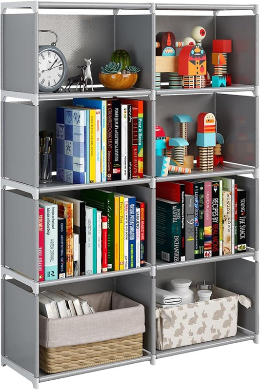JIUYOTREE 5-Tiers Closet Storage Organizer with Fabric Cloth at Back，Double Row Modular Cubes Bookshelf,Living Room,Study Room,Bedroom,Grey