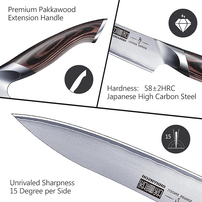 6 Inch Kitchen Knife, Ultra Sharp Japanese High Carbon Stainless Steel Chef Knife, Multipurpose Kitchen Utility Knife with Ergonomic Pakkawood Handle