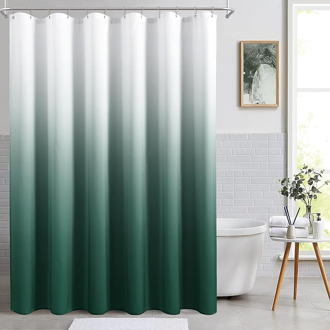 Naturoom Emerald Green Shower Curtains for Bathroom,Ombre Cloth Fabric Shower Curtain Set with 12 Hooks Emerald Green Bathroom Decor 72 x 72