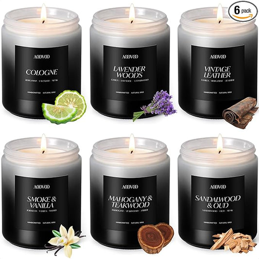 AOOVOO Scented Candles Set - 6 Pack Men Candles for Home Scented, 42 oz Soy Wax, 300 Hour Long Lasting Candle, Soy Candle Gifts Set for Men, Birthday, Valentine, Christmas, Anniversary Present