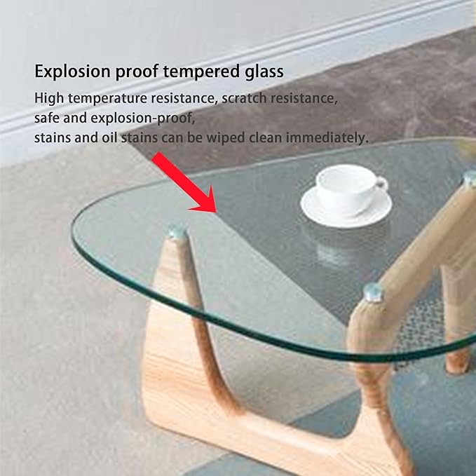 EASYSOUL Modern Glass Coffee Table, 32.68" D x 22.44" W x 15.75" H, Abstract Round Tea Tables for Living Room Home Office Industrial Cocktail Tables (Log-Clear Glass, 32.68")