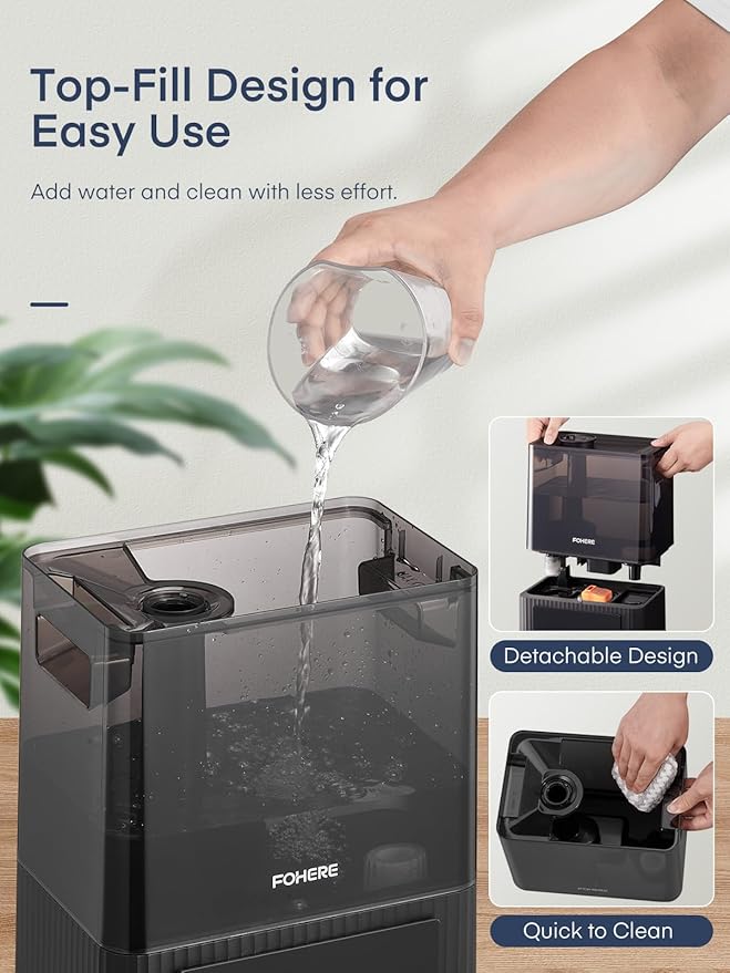 FOHERE Smart Humidifiers for Bedroom, 6L Warm and Cool Mist Quiet Humidifier with 60H Runtime, Humidity Control, Oil Diffuser, Sleep Mode, 12H Timer, Light, Top Fill Ultrasonic for Home Baby Plant