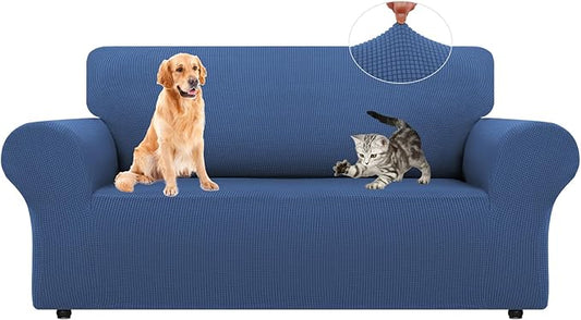 LURKA Stretch Loveseat Sofa Slipcovers 1 Piece Couch Covers for Sofa Furniture Protector Full Sofa Covers with Elastic Bottom for Kids and Dog (Blue, Medium)