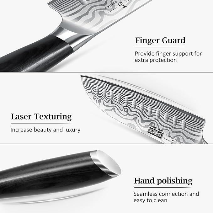 7 Inch Santoku Knife, Ultra Sharp Japanese High Carbon Powder Steel Kitchen Knife, Professional Chefs Knife with Ergonomic Handle