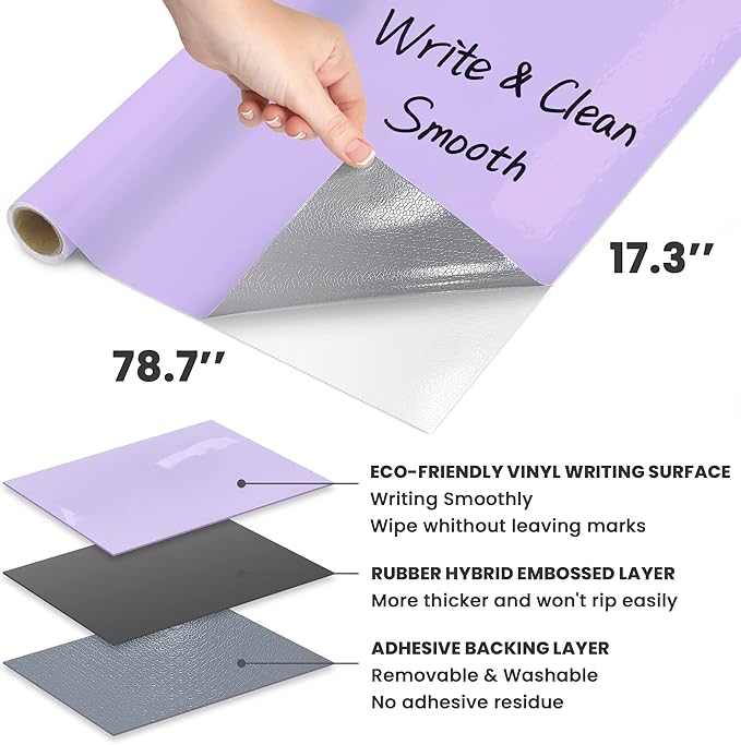 T&W SAME FILM White Board Dry Erase-Colorful Whiteboard Wall Sticker Roll 17.3''X78.7''-Self Adhesive Dry Erase Paper for Desk/Glass/Fridge/Office/Door/Classroom/Kids/Adults-3 Marker-Purple