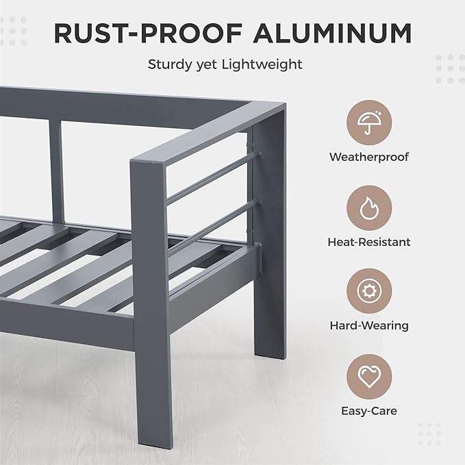 Wisteria Lane Aluminum Patio Furniture Set, 4 Piece Metal Outdoor Sofa Set with 54-INCH CSA Certified Propane Gas Fire Pit Table(Dark Grey)