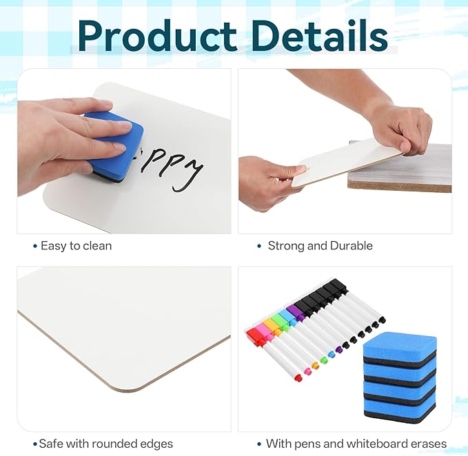 Small White Board 12 Pack Dry Erase Boards 9''x 12'' LapBoards with 12 Erasers & Markers Mini White Board Double Sided Portable Whiteboards for Students Teachers Office School Supplies Lapboards