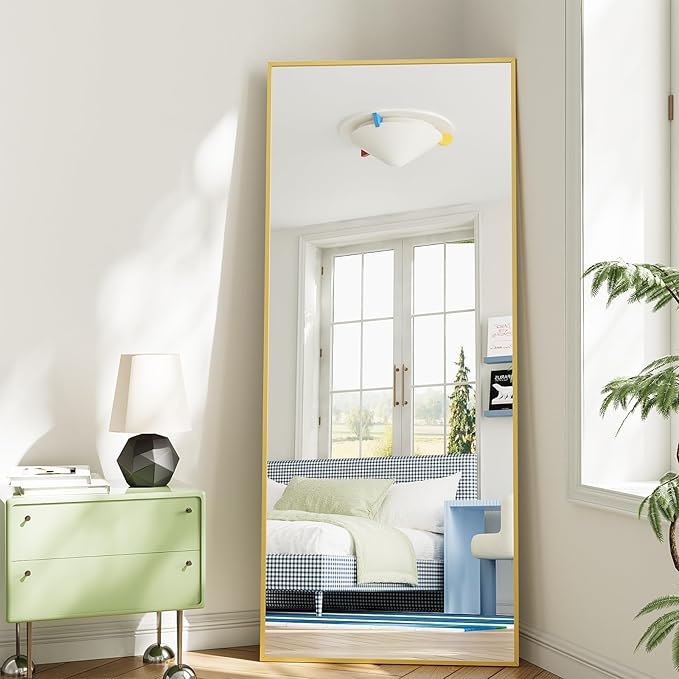 Koonmi Large Mirrors, 71"x26" Full Length Mirror with Stand, Full Body Mirror with Aluminum Alloy Frame, Hanging or Leaning Against Wall Floor Standing Mirrors for Bedroom Living Room, Gold
