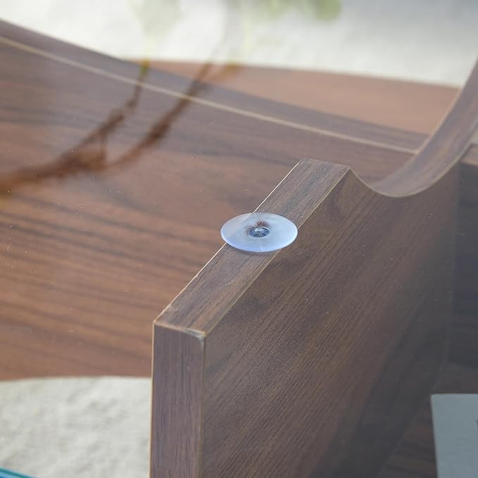 41" Oval Glass Coffee Table with Tempered Glass Top and MDF Base, Diagonal Fan-Shaped Tray Design Table Leg Simple & Modern Center Table for Living Room Office Apartment Walnut