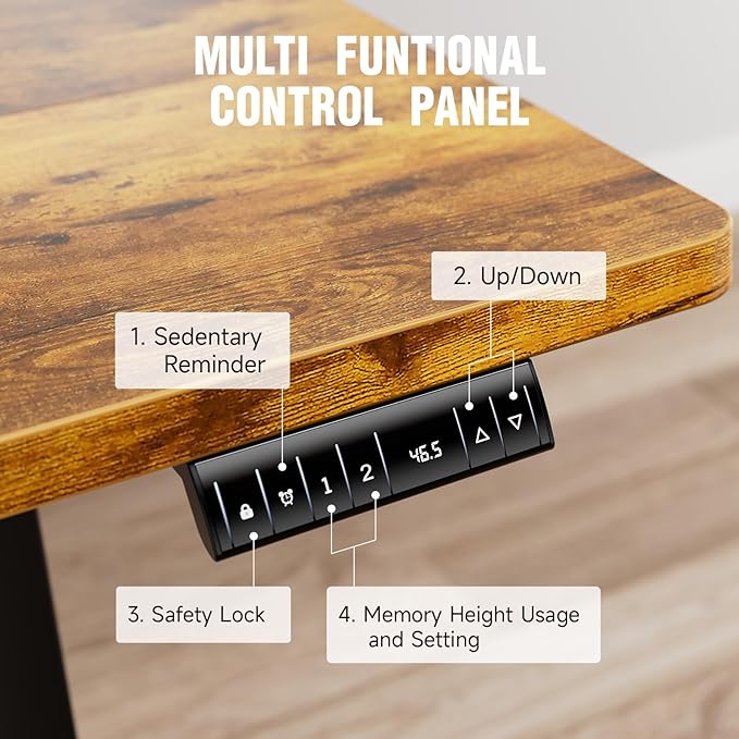 Veken 39.4" Small Electric Standing Desk, Height Adjustable Sit Stand Up, Wood Desktop, Work Home Office Computer PC Desks, Writing Study Bedroom Rising Table, Brown