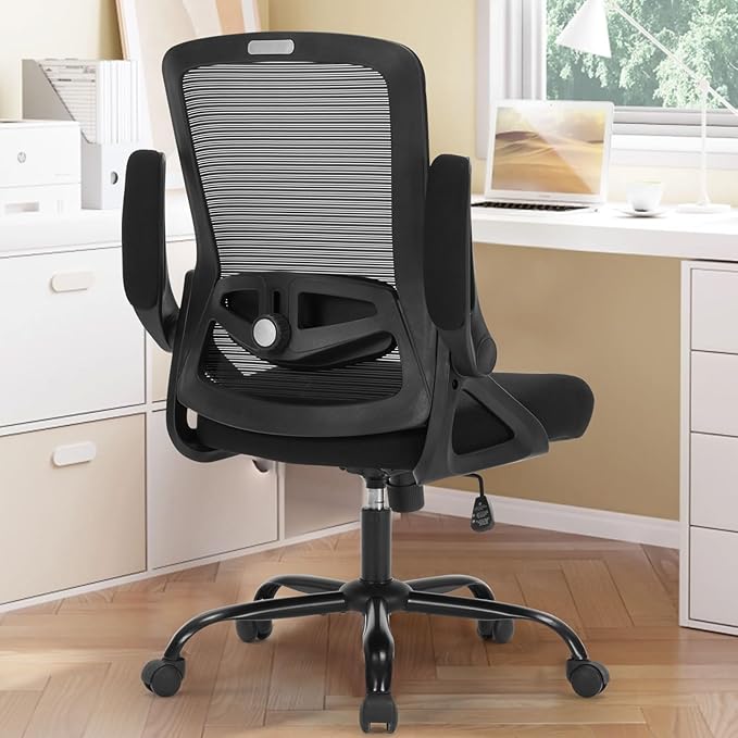 Office Chair, Ergonomic Desk Chair with Adjustable Height, Lumbar Support, High Back Mesh Support with Flip up Armrests, Task Chairs for Home Office Computer (Black-23-1)