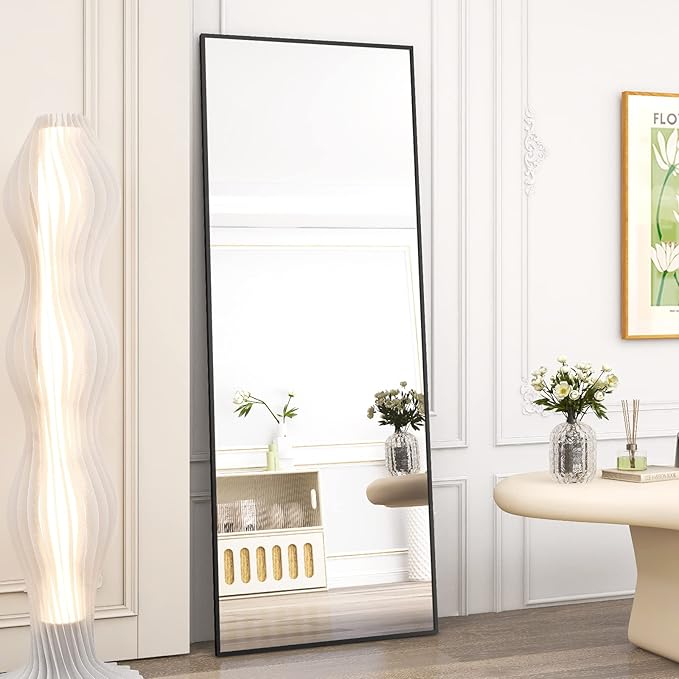 HARRITPURE 65"x22" Full Length Mirror Aluminum Frame Wall Mirror Floor Rectangle Mirrors Standing Wall & Leaning Large Dressing Mirror for Living Room Bedroom Cloakroom,Black