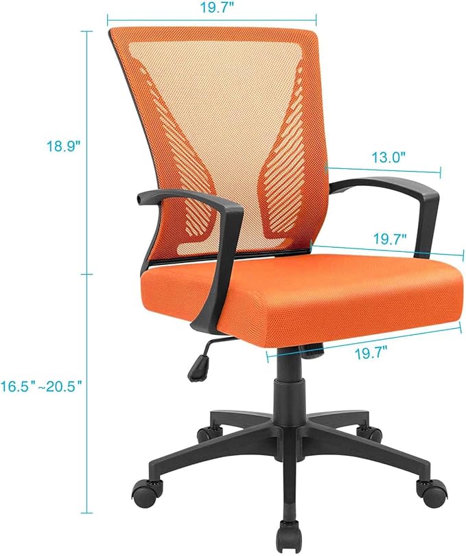 Furmax Office Chair Ergonomic Computer Desk Mesh Chair Mid Back Swivel Lumbar Support with Armrest (1, Orange)
