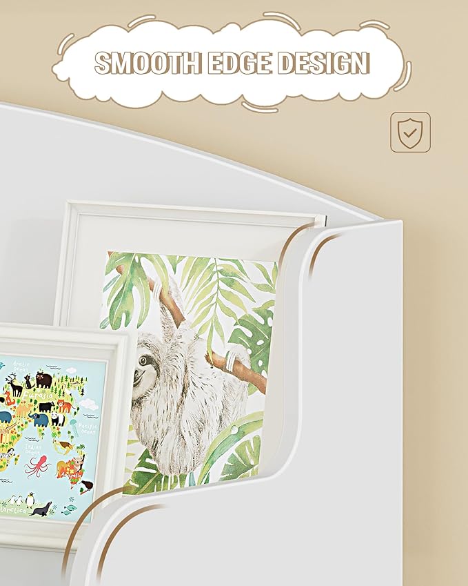 Toy Storage Organizer, Toy Shelf with 8 Storage Bins, Playroom Storage, Kids Bookshelf, 4-Tier Toddler Bookshelf for Children's Room, Bedroom, Living Room, Study Room, Nursery White KB42003W