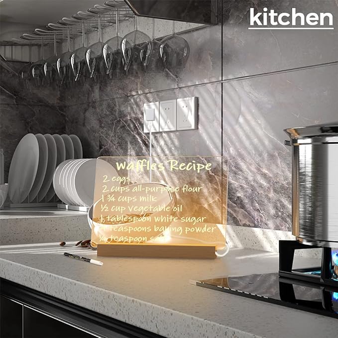 Light Up Clear Dry Drase Board 13 x 9 inch with 5 Markers, Acrylic Lighting Message Memo Note Board for Home/Office/Kitchen/Bedroom