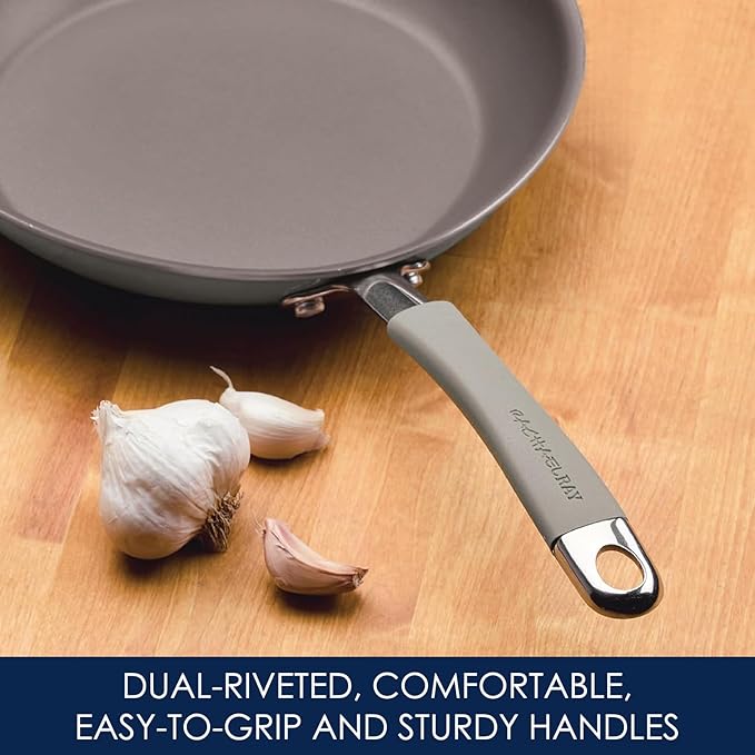 Rachael Ray - 16802 Rachael Ray Cucina Nonstick Cookware Pots and Pans Set, 12 Piece, Sea Salt Gray