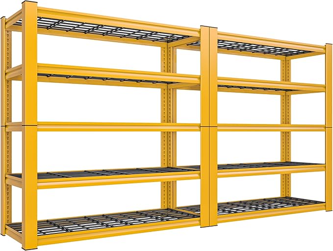 REIBII 72''H Garage Shelving 3010 LBS Storage Shelves Adjustable Metal Shelving 5 Tier Metal Shelves for Storage Industrial Shelf for Pantry Kitchen Basement 72" HX35.5 WX16 D, 2 Pack