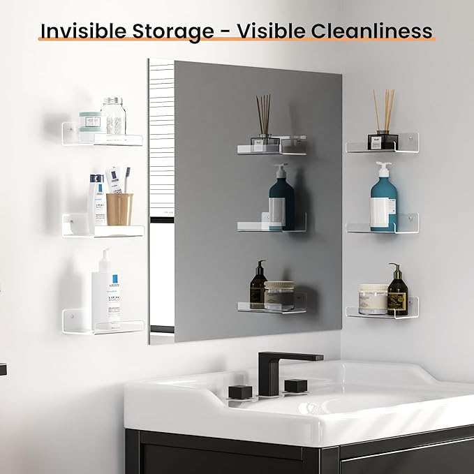 upsimples 6 Pack 6'' x 4'' Acrylic Small Shelves, Floating Shelves for Wall, Display Shelf Organizer for Plants, Speaker, Radio, Toys, Clear