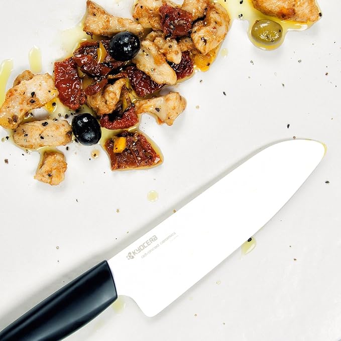 Kyocera FK-140-WH Ceramic Santoku, Chef Knife for Your Cooking Needs, 5.5”, White