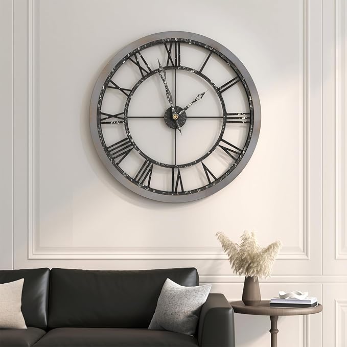 Extra Large Wall Clock 36 Inch, Wood Metal Decorative Wall Clocks for Living Room, Non-Ticking Silent Battery Operated Farmhouse Clock Roman Numerals for Kitchen, Study, Office