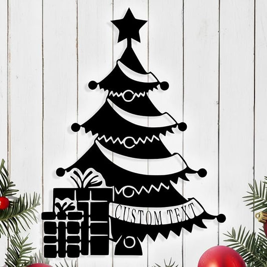 Personalized Christmas Tree Metal Sign, Custom Signs Outdoor Metal Wall Decor, Merry Christmas Tree Signs Wall Decoration for Home Living Room, Bedroom, Office, Garden, Porch