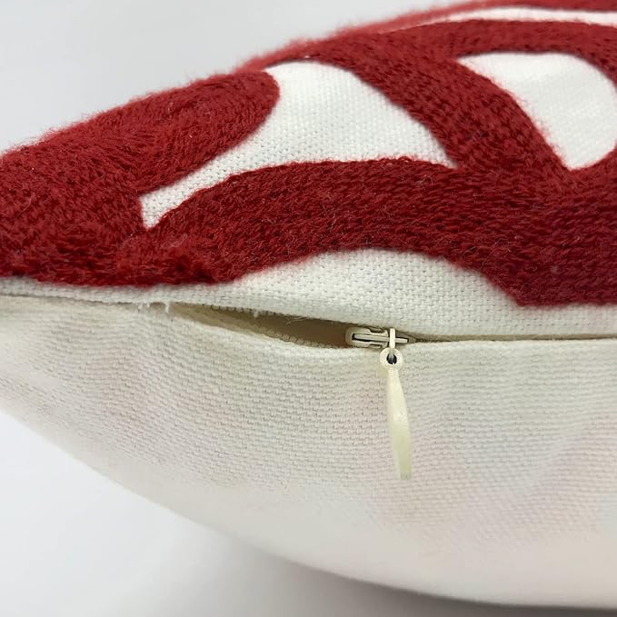 Alysheer Embroidered Decorative Throw Pillow Cover 18x18 inch, Classic Boho Mandala Knit Pattern, Cozy Soft 100% Cotton Canvas Fall Cushion Case for Sofa Couch Living Room (Burgundy Red)