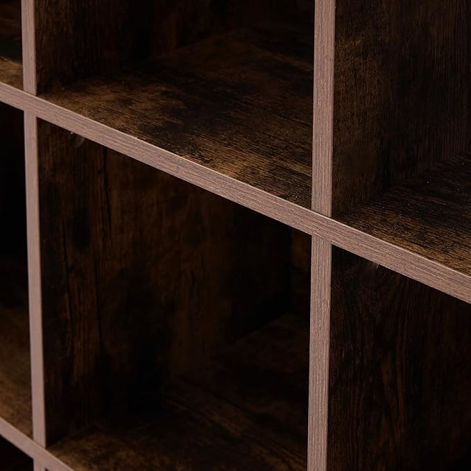 9 Cube Storage Organizer, 3 Tier Bookshelf for Living Room, Farmhouse Bookcase with Led, Kids Toy Storage Cabinet, Wall Cubby Shelves for Home Decor, Wood Display Cabinet for Bedroom, Brown