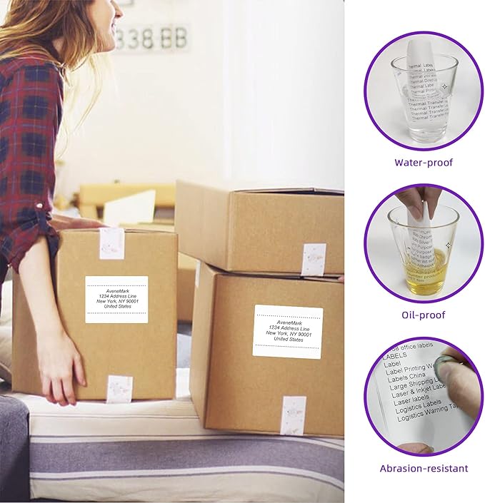 AveneMark 12 Rolls 4" x 3" Direct Thermal Labels for Barcodes Postage Address Shipping Compatible with Rollo & Zebra Desktop Printers Adhesive - 500 Labels/Roll