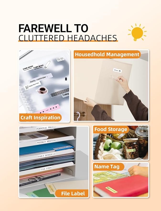 MakeID E1 Q1 Label Maker Tape Refills, 5-Roll 16mm x 4m (0.63" x 13') Continuous Consumables Thermal Laminated Office Labeling Tape Replacement