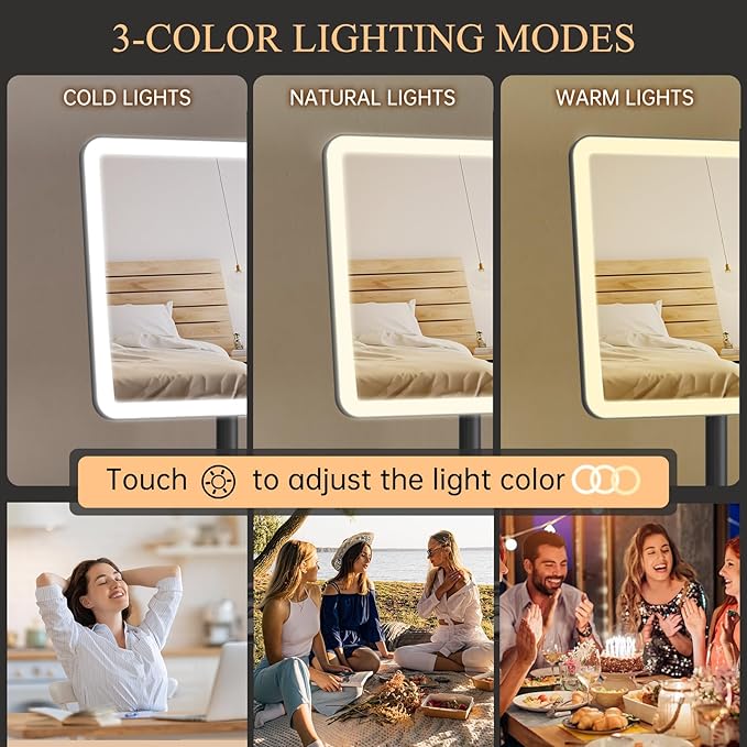 FUNTOUCH Vanity Mirror with Lights for Women Girls, Makeup Mirror Christmas Birthday Gifts for Adult Teen Kid,Detachable 40X Magnification for Vanity Desk Tabletop, Black