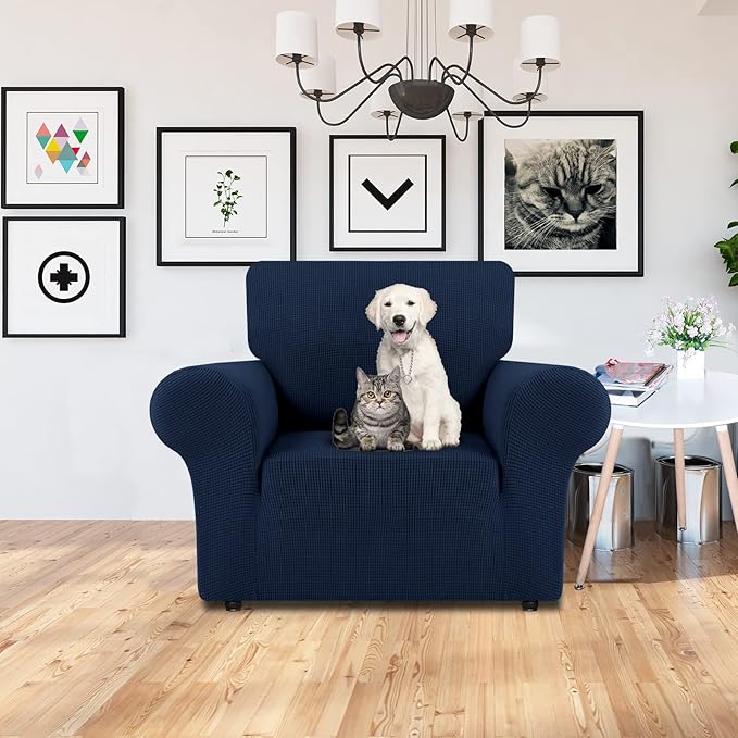 LURKA Stretch Chair Sofa Slipcovers 1 Piece Couch Covers for Sofa Furniture Protector Full Sofa Covers with Elastic Bottom for Kids and Dog (Small, Navy)
