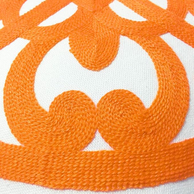 Alysheer Embroidered Decorative Throw Pillow Covers 18"x18" Set of 2 Pieces, Classic Boho Mandala Knit Pattern, 100% Cotton Canvas Cozy Vibrant Cushion Cases for Sofa Couch Living Room (Bright Orange)