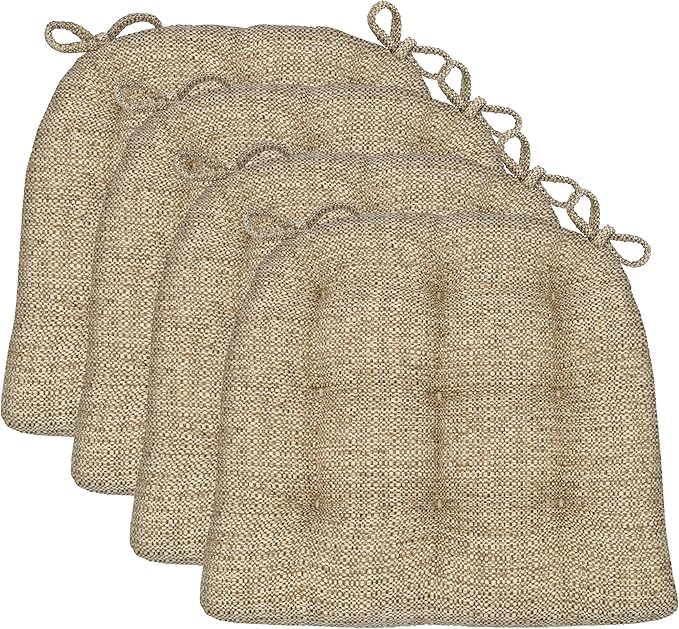 Barnett Home Decor Dining Chair Cushions with Ties, 16.5 x 18, Pack of 4 – Brisbane Camel Tweed – Stain-Resistant Performance Fabric, Latex Foam Fill, Made in USA